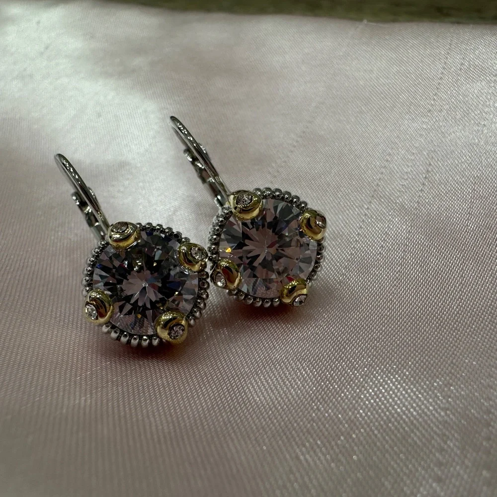 White CZ Diamond Lever Back Earrings - Picture 5 of 6